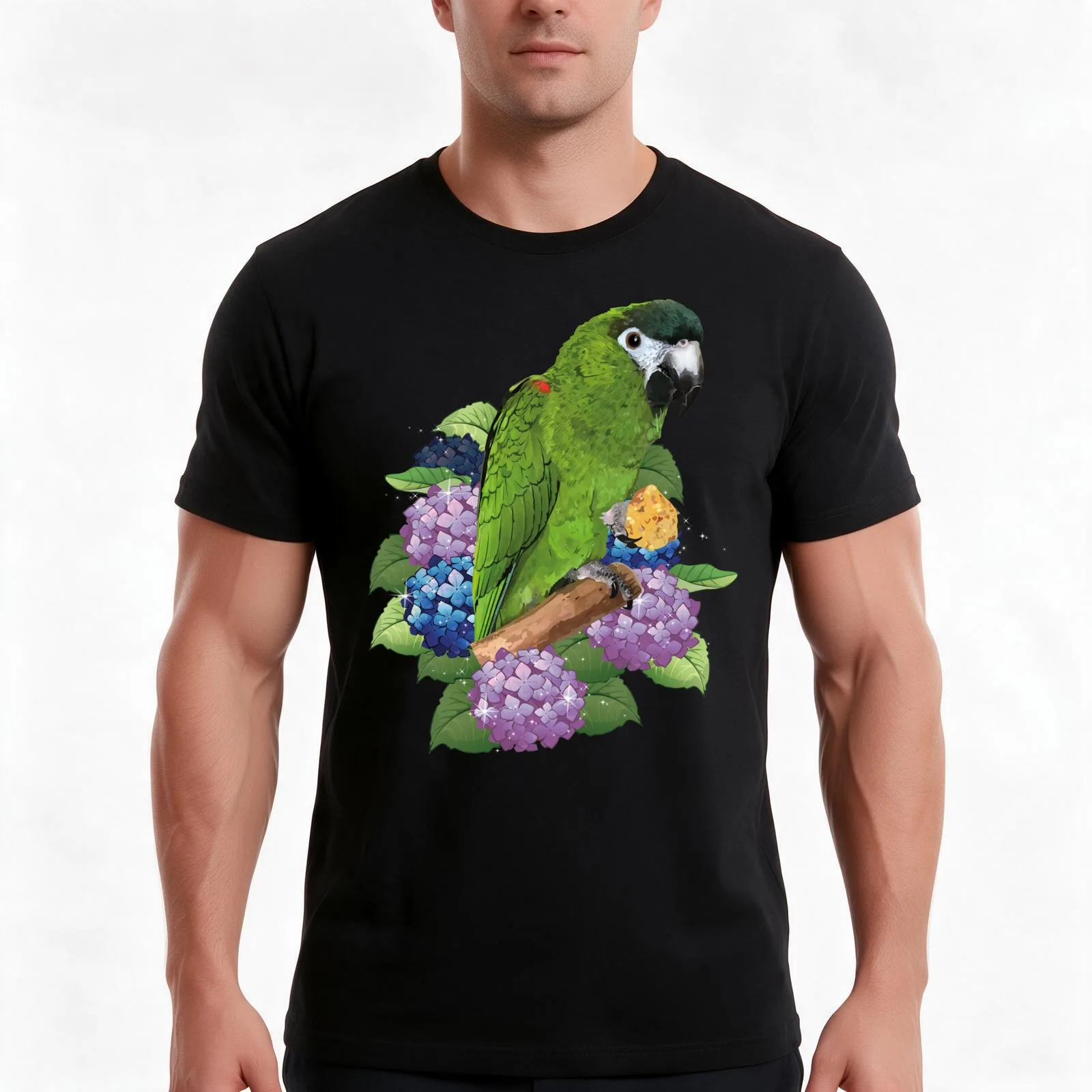 Noble macaw T-Shirt, Summer Casual Cotton Tee, Oversized Streetwear Tops, Vintage Graphic Print, Loose Fit Short Sleeve