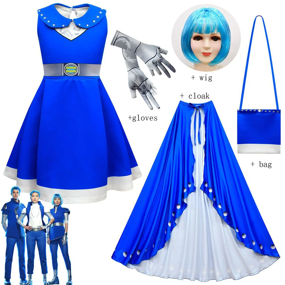 Disney Zombie 3 Addison Girls Carnival Halloween Costume Cosplay Cheerleader Kids Princess Dress+gloves+bag+wig+cloak Party Suit