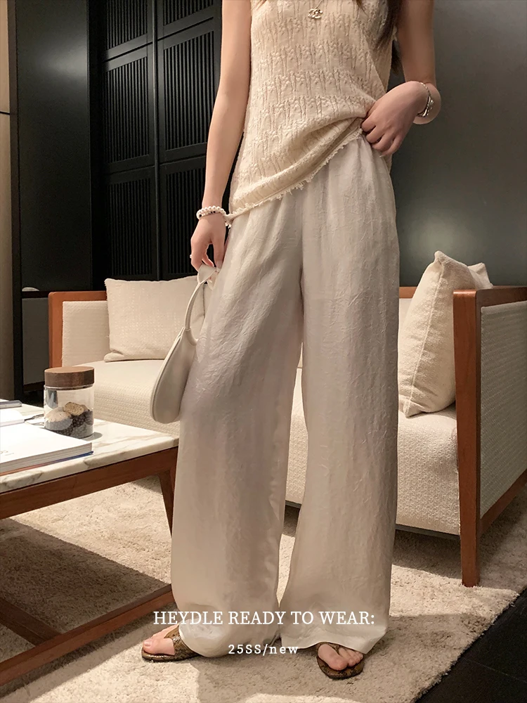 

Bla Bean Humming Acetate Wide Leg Pants Women Summer Thin Loose Straight Texture Sensation Casual Trousers Simple Commute S...