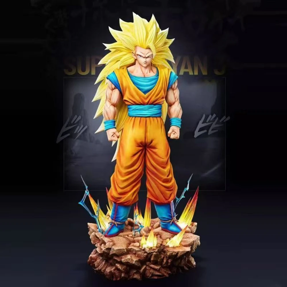 

ZW&JT Studio Dragon BallZ Super Saiyan 3 Goku Form SSj3 Broly 13.77Inch/35cm Can be Glowing move PVC Both hands Figure Toys Gift