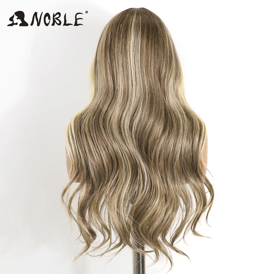 Edle synthetische Lace-Front-Perücken für Frauen, 66 cm lang, gewellt, Ombre-Blond-Perücke, Highlight, vorgezupft, vorgeschnitten, Cosplay-Spitzenperücken