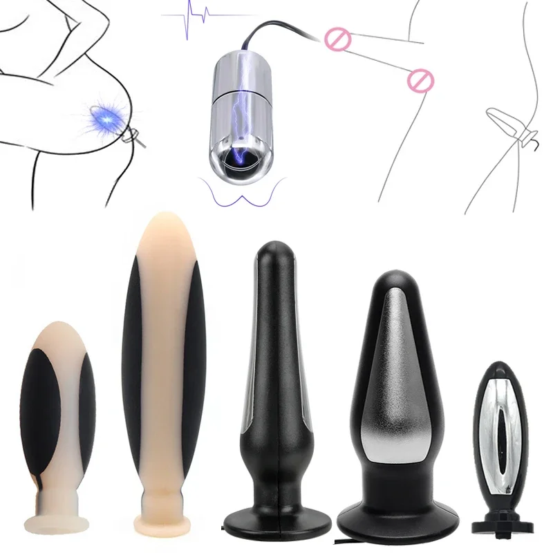 Electro schocker Stimulation Massage Masturbation Pulse Anal Butt Plug Penis Ring Nipple Clamp Massage Gloves/Pad E-stim sex toy