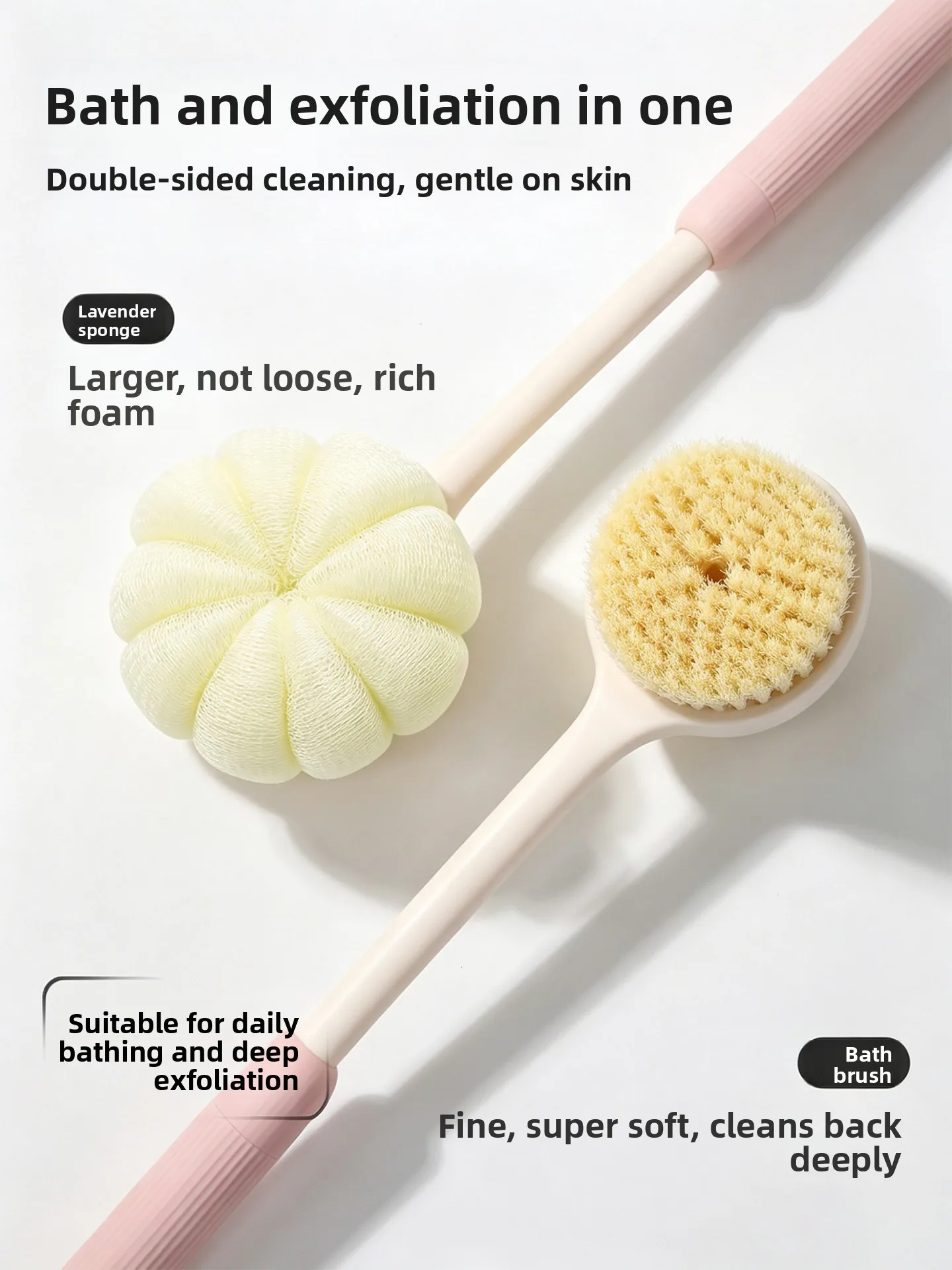 

Double-Sided Long-Handled Bath Brush Exfoliating Mud Scrub Back Cleaning Tool Personal Hygiene Household Cleaning Tool
