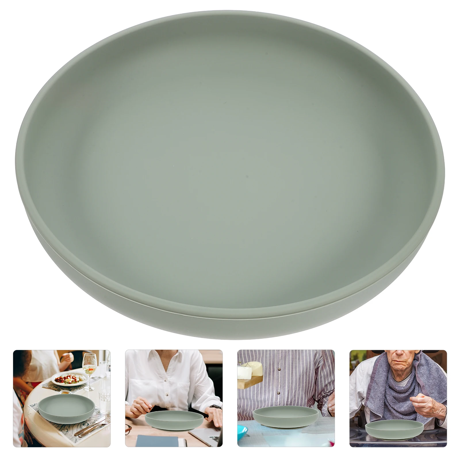 

Anti Spill Dinner Plate Elderly Disabled Tools Pet Bowl Silicone Suction Base Non Tip Plates Dishwasher Safe Raised Edges Food
