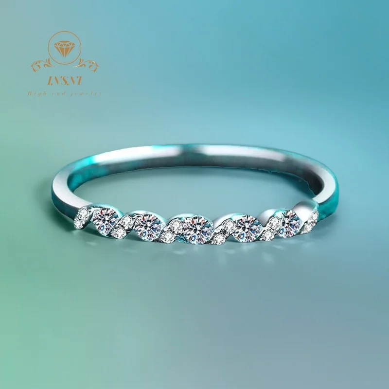 

0.2ct Women's 925 Sterling Silver Plated PT950 Gold Water Ripple Minimalist Moissanite Ring Certified Jewelry Daily Styling