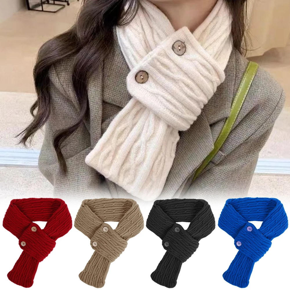 

Winter Knitted Scarf Button Fashion Solid Color Muffler Fashion Girl Lady Outdoor Windproof Cold-proof Neck Neckerchief Bandelet