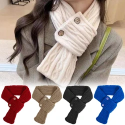 Winter Knitted Scarf Button Fashion Solid Color Muffler Fashion Girl Lady Outdoor Windproof Cold-proof Neck Neckerchief Bandelet