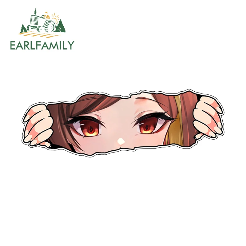 EARLFAMILY 13cm X 4.4cm Genshin lmpact Chiori Car Stickers Anime Peeker Chibi Interesting Peek Decal Rearview Mirror Decor