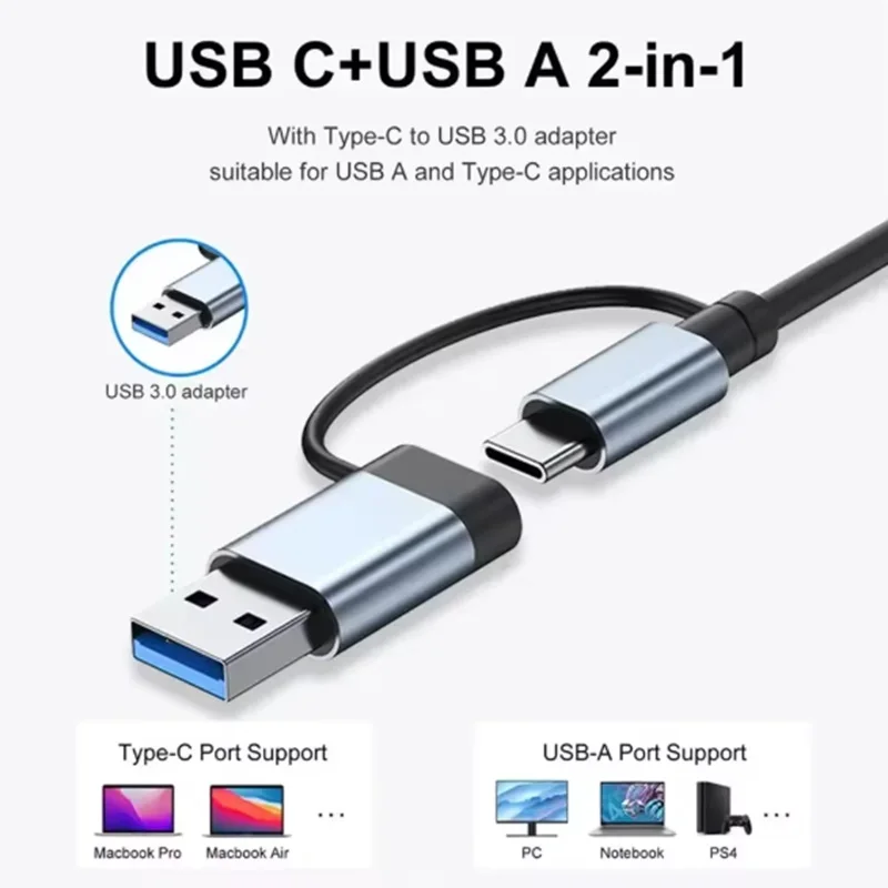    ฮับ USB C แบบ 8 in 2 พร้อมอะแดปเตอร์แจ็คเสียง 3.5 มม. ช่องอ่านการ์ด Micro SD สำหรับแล็ปท็อป แท็บเล็ต โทรศัพท์ และตัวแปลงดิสก์
