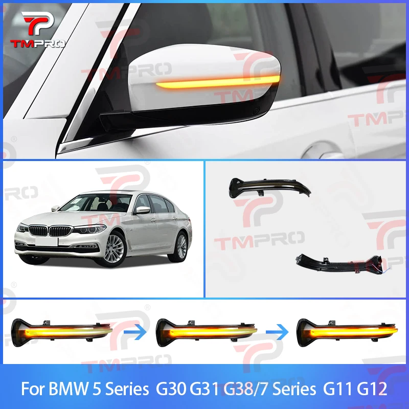 

LED Dynamic Turn Signal Side Mirror Sequential Light Lamp For BMW G30 G31 G38 G11 G12 5 7 Series blue Light