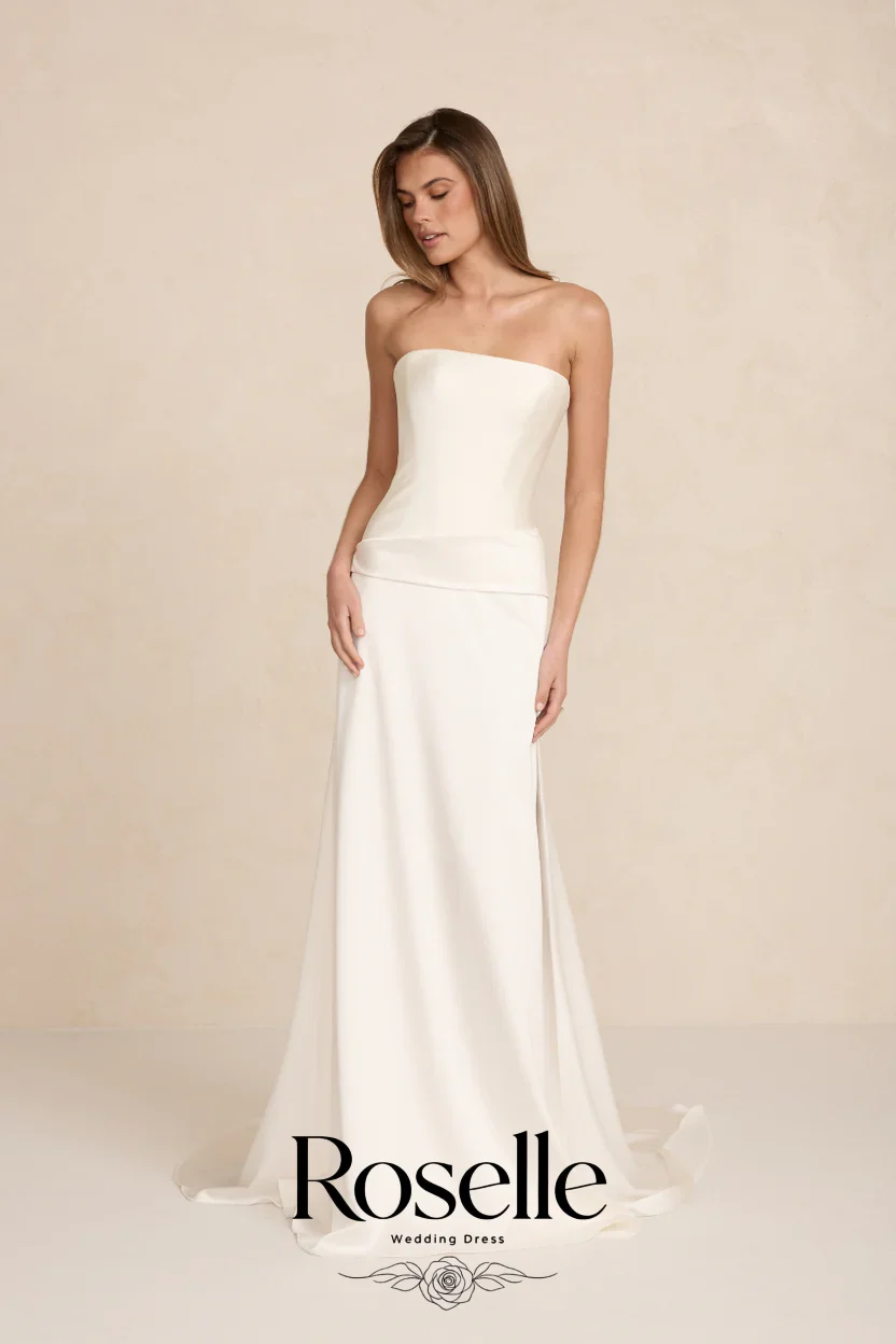 ROSELLE Simple Elegant Sheath Wedding Dress High Side Slit Strapless Sleeveless 2026 Bridal Gown Customized свадебное платье