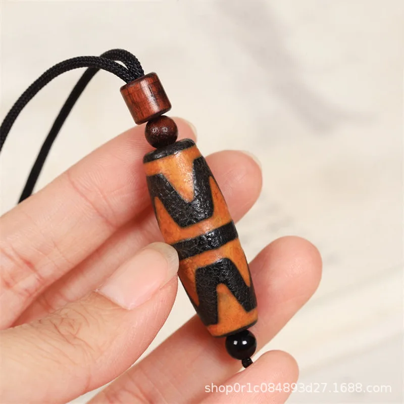 Dzi Tibet Mine Timber Leather Agate Weathering Turtle Crack Double Tiger Tooth Bead Pendant