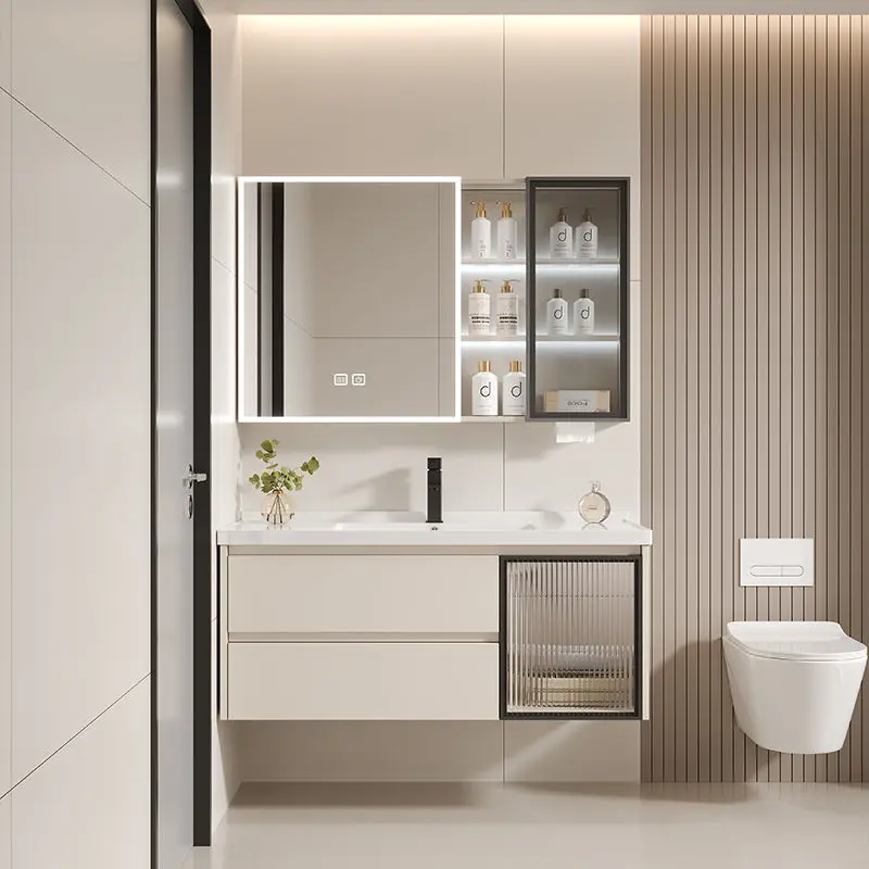 Bathroom Cabinet Ceramic Integrated Basin Toilet Drawer Bathroom Cabinet Washstand Basin Combination Honeycomb Aluminum