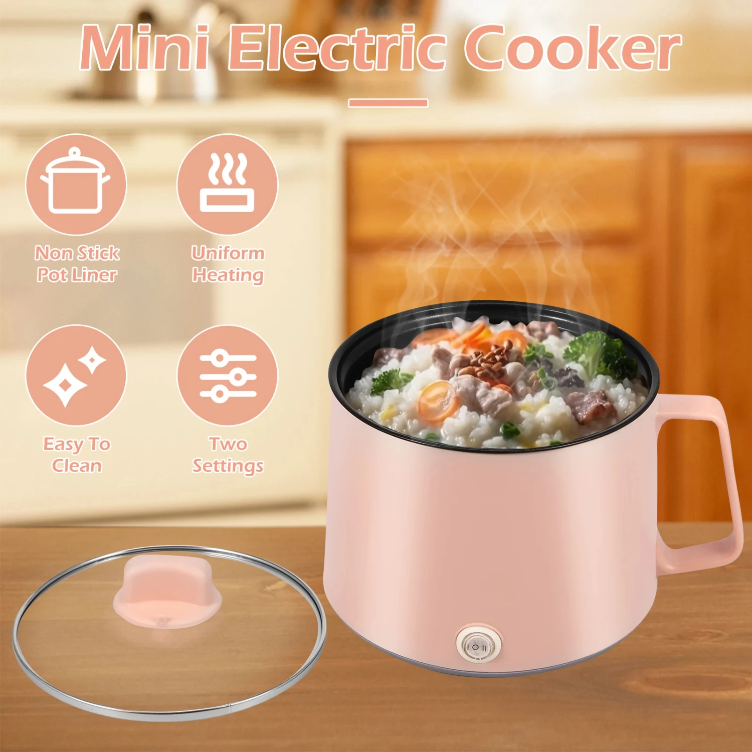 

1pc Portable Non-Stick Mini 52oz Hot Pot Rice Cooker - Compact and Convenient Appliances, 2 Gear Rapid Noodles Cooker for Hotpot