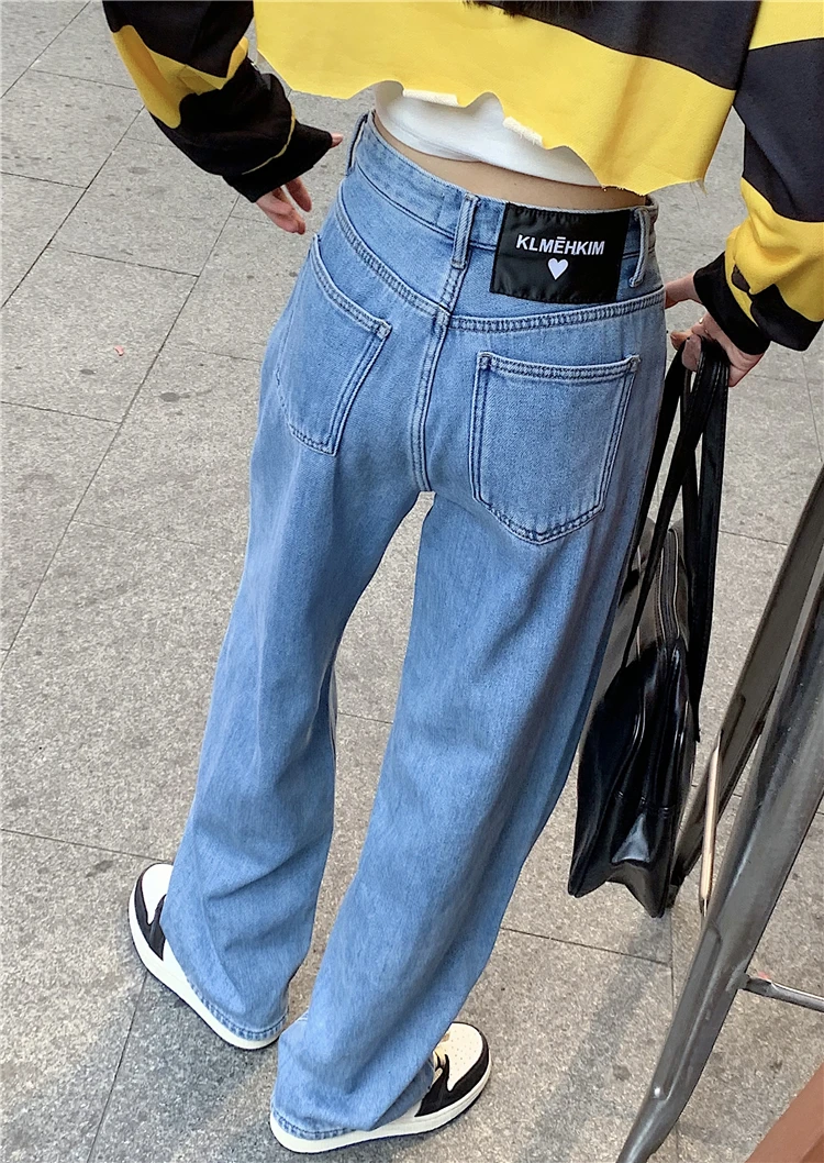 Zhisilao lässige gerade Jeans Frauen Vintage klassische blaue breite Bein in voller Länge Jeans hose Streetwear