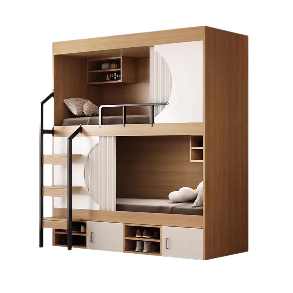 Cama litera metálica estilo cápsula espacial con barandillas de seguridad completamente cerradas para hostales, dormitorios, escuelas, apartamentos y habitaciones infantiles