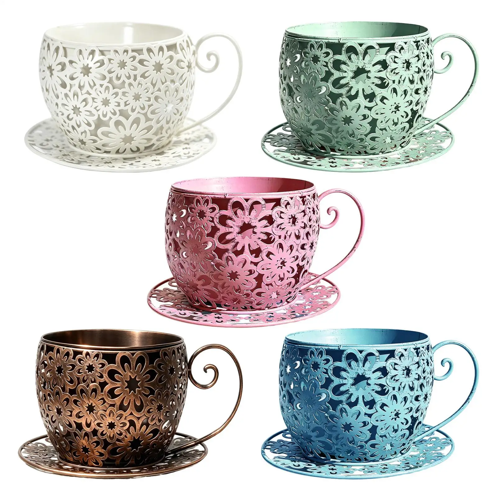 Teacup Shaped Flowerpot Iron Retro Hollow Teacup Yard Decor Large Garden Pots Outdoor Decor Metal Succulents Plant Rack
