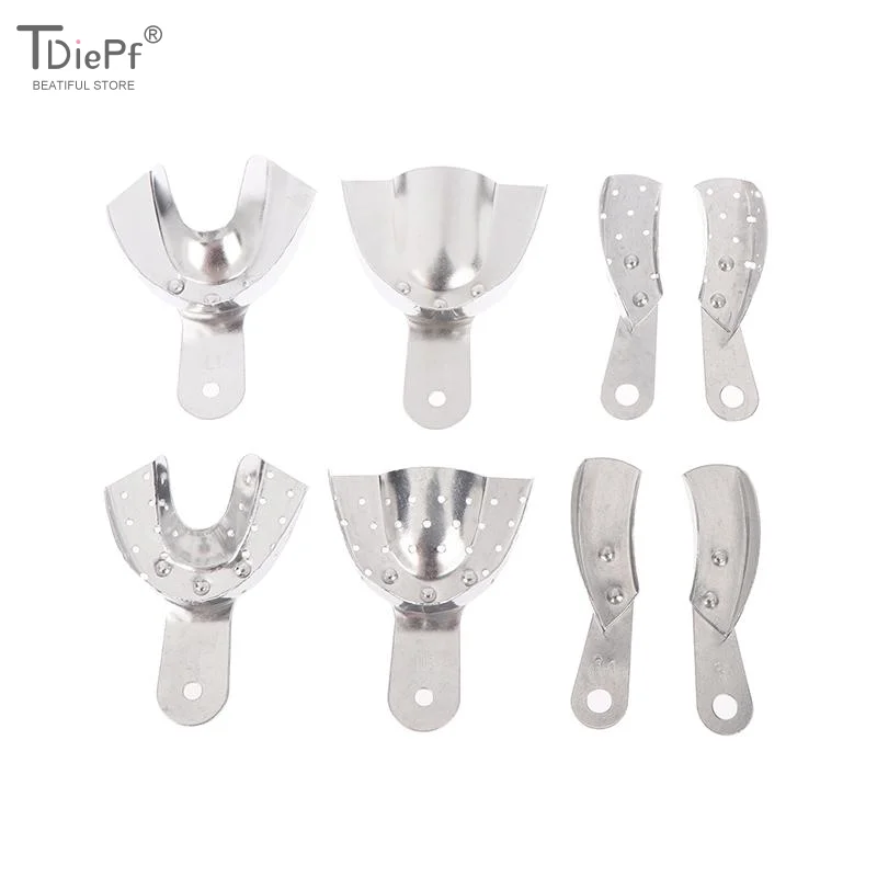 2Pc Silver Upper And Lower Autoclavable Teeth Tray Teeth Holder Aluminum Alloy Dental Impression Trays Lab Equipment DentistTool