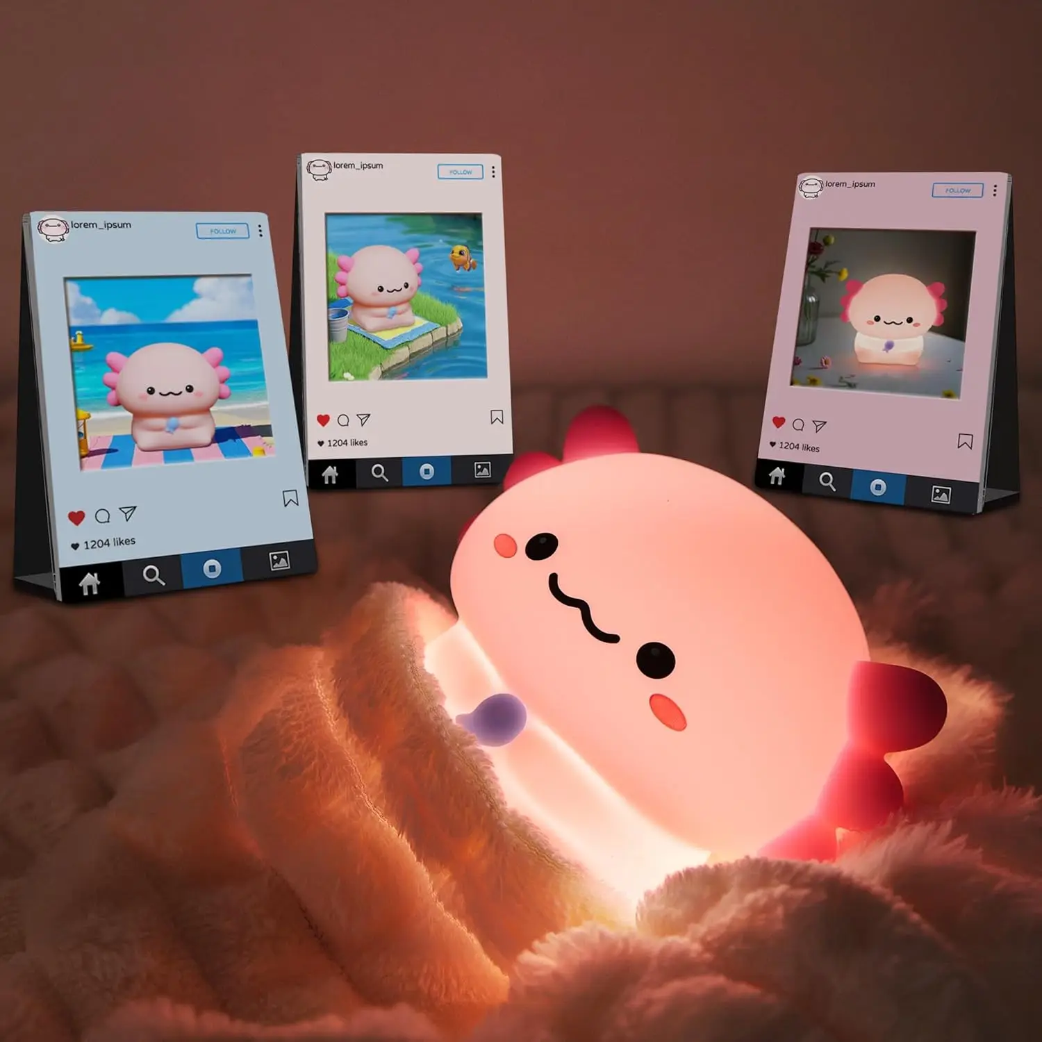 

Глубокий ночник Аксолотль, сенсорное затемнение, перезаряжаемый и таймер, идеально подходит для освещения домашнего декора, отличный выбор подарка