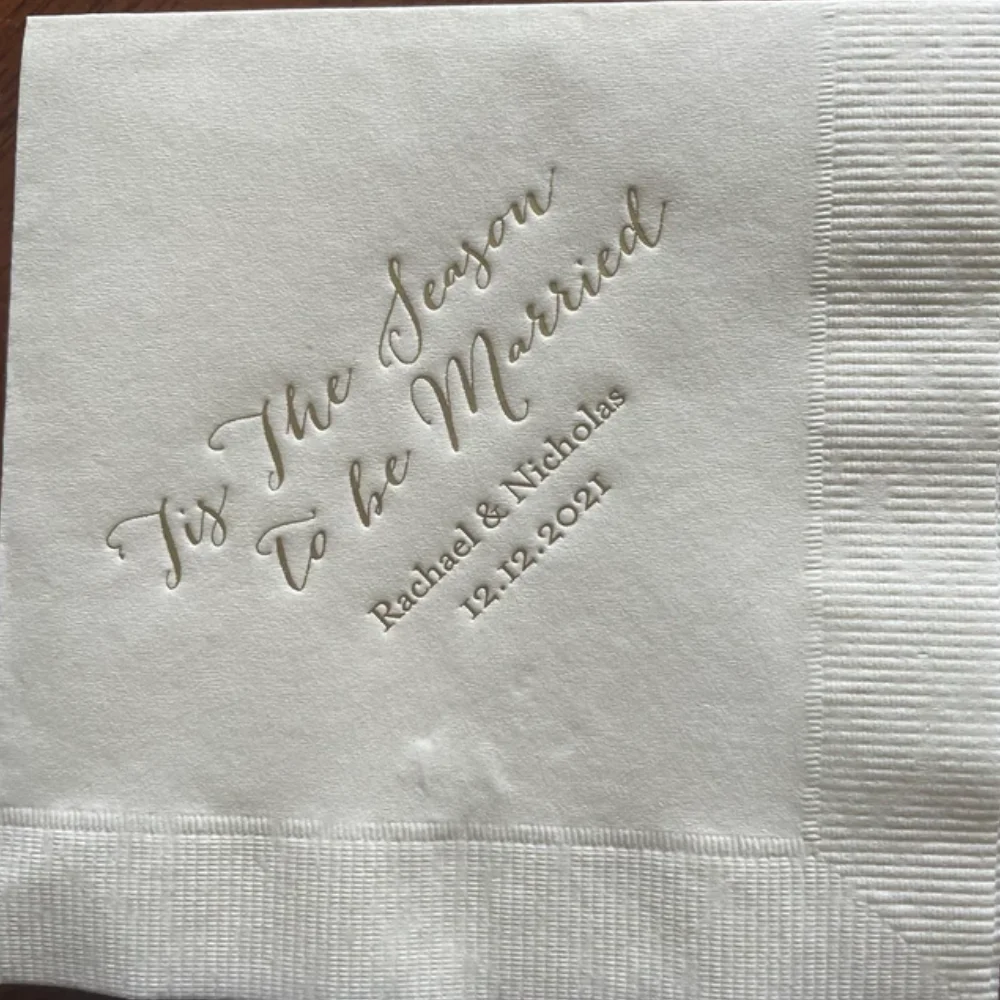 Tis the Season To Be Married,Personalized Christmas Wedding Cocktail Napkins, Rehearsal Dinner, Engagement Party December，50Pcs