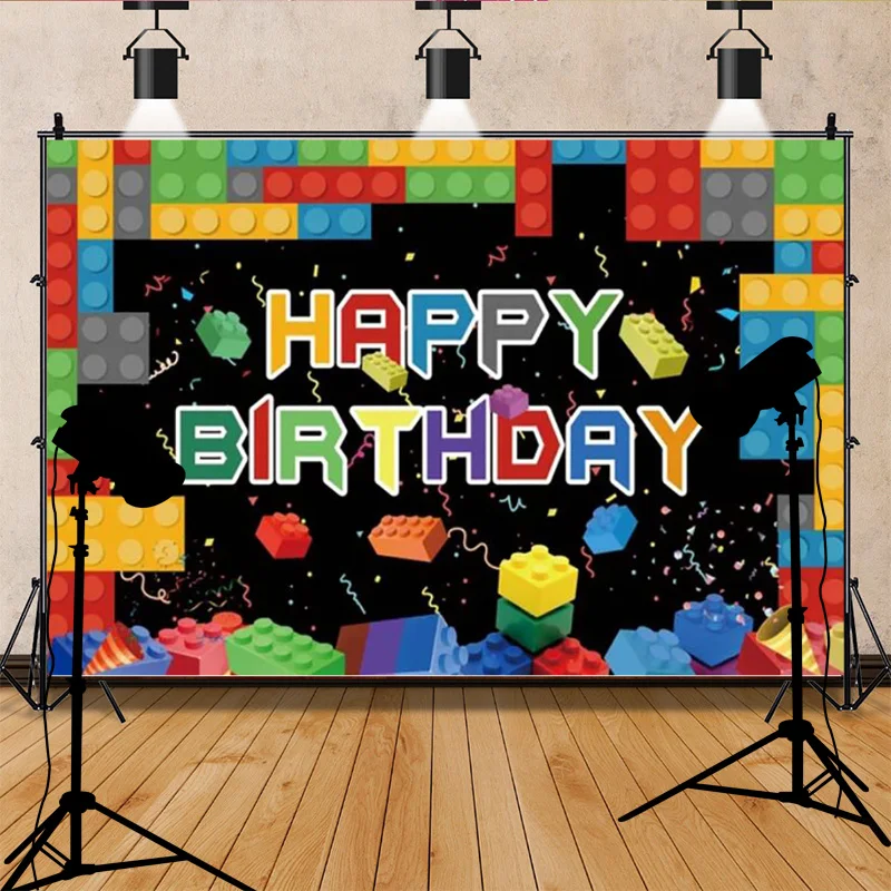 

Building Blocks Party Decorations Backdrop For Photography Birthday Children Kids Building Background Photo Studio Shoot SA-01