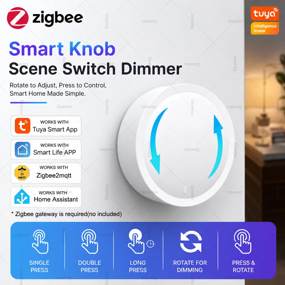 Tuya ZigBee DIY Wireless Smart Knob Switch Scene Button Dimmer Automation Controller Required Gateway Works With Zigbee2MQTT