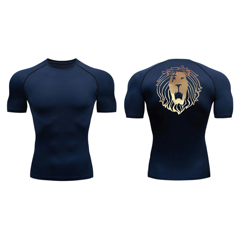 Camisetas de Compresión con Estampado de León para Hombre, Camisetas Interiores para Gimnasio, Camisetas Deportivas de Secado Rápido, Camisetas de Manga Corta, Rashguard