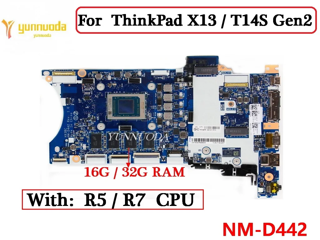 

NM-D442 For Lenovo ThinkPad X13 T14S Gen2 Laptop Motherboard With R5 R7 CPU 16G 32G RAM DDR4 100% Tested