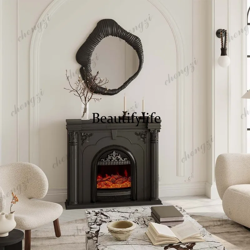 French simulation fireplace cabinet retro carved decoration entrance entrance frame American living room heating fireplace
