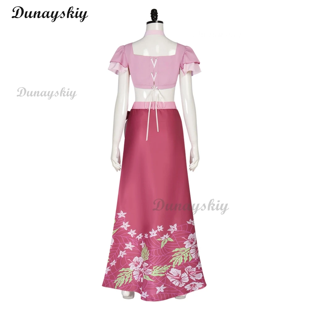 Anime jogo renascimento aerith cosplay traje perucas role play ternos de praia wome saia rosa vestir-se roupas de festa festa de halloween