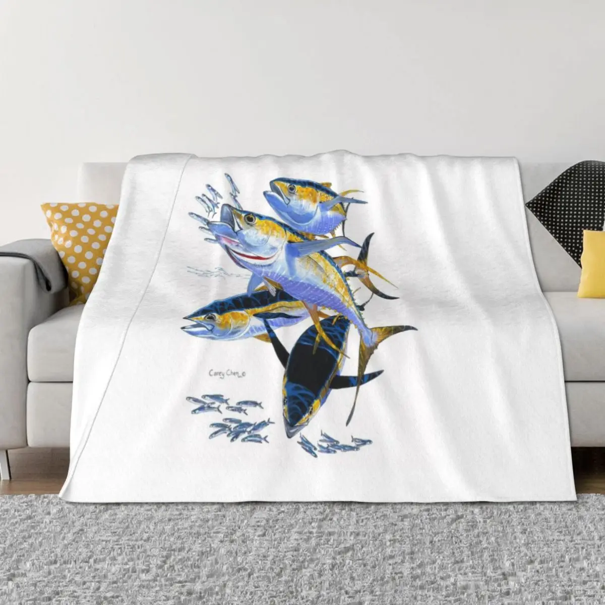 

Yellowfin tuna Throw Blanket Baby Plush Decorative Throw bed plaid Blankets
