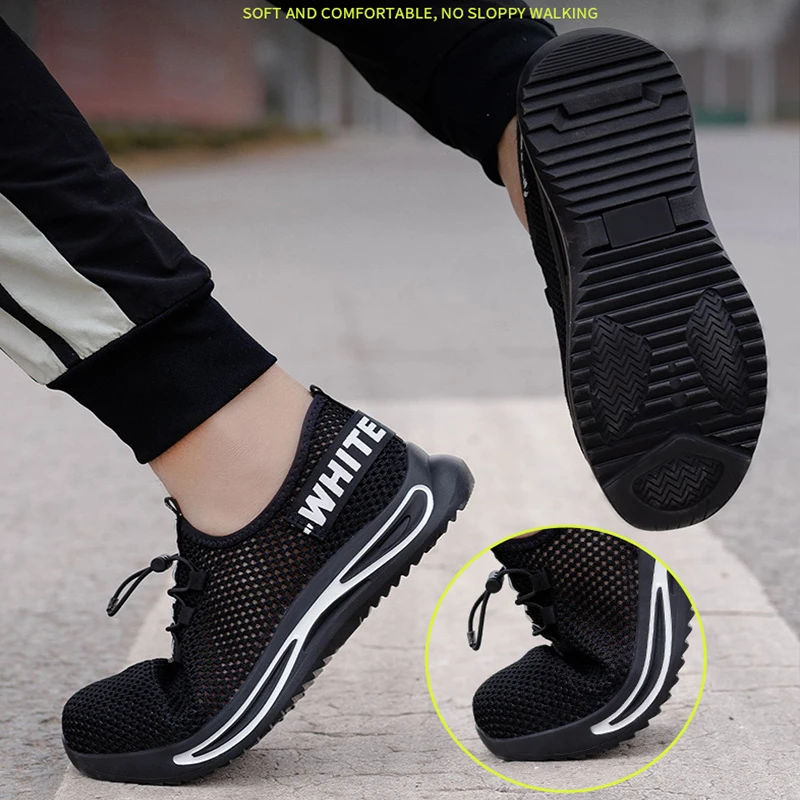 Waliantile Summer Safety Shoes Sneakers For Men Male Breathable Lightweight Industrial Work Boots Anti-smashing Steel Toe Shoes