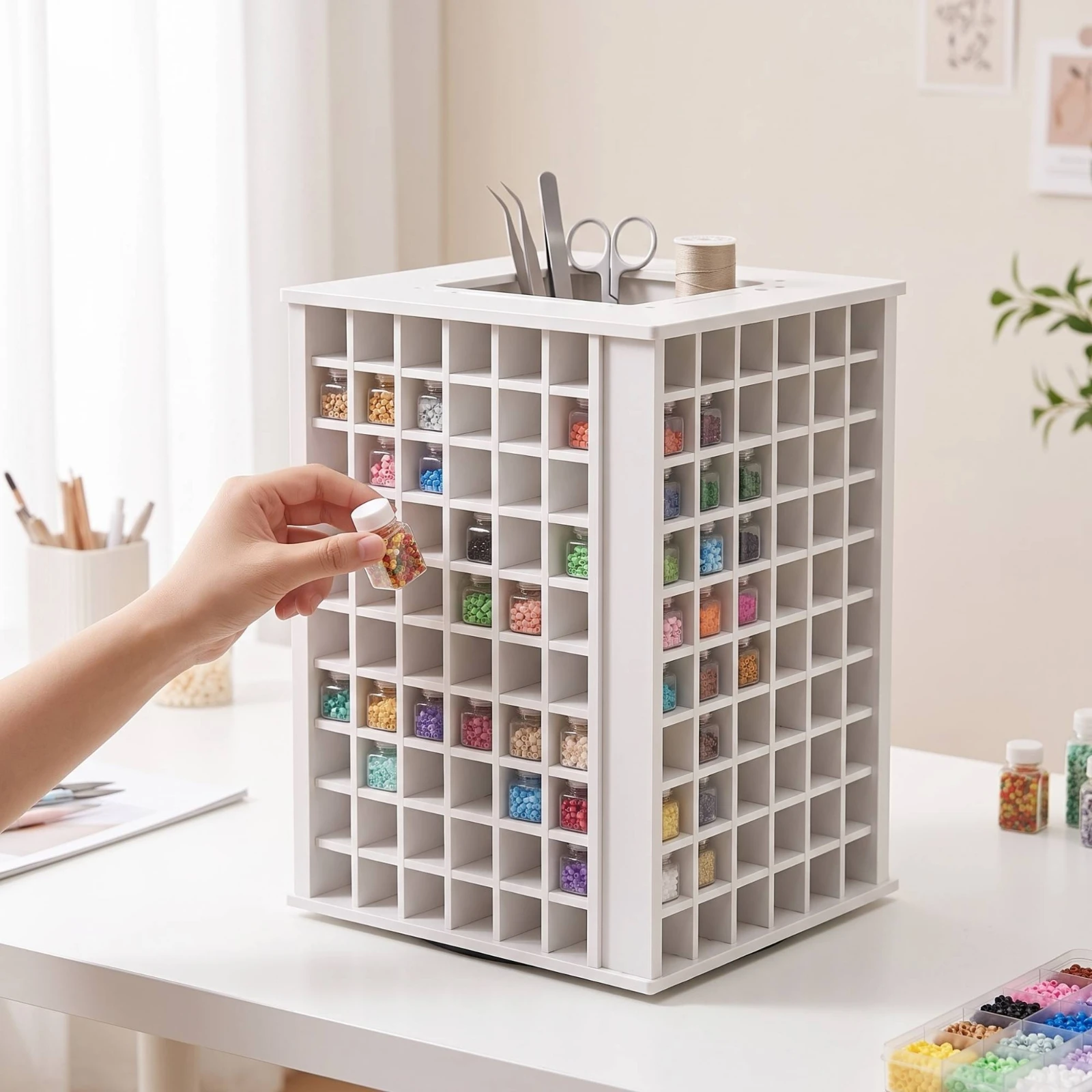 Bead Organizer Multi-Compartment Rotating Organizer with Compartments Plastic Storage Box with Compartments Clear Compact