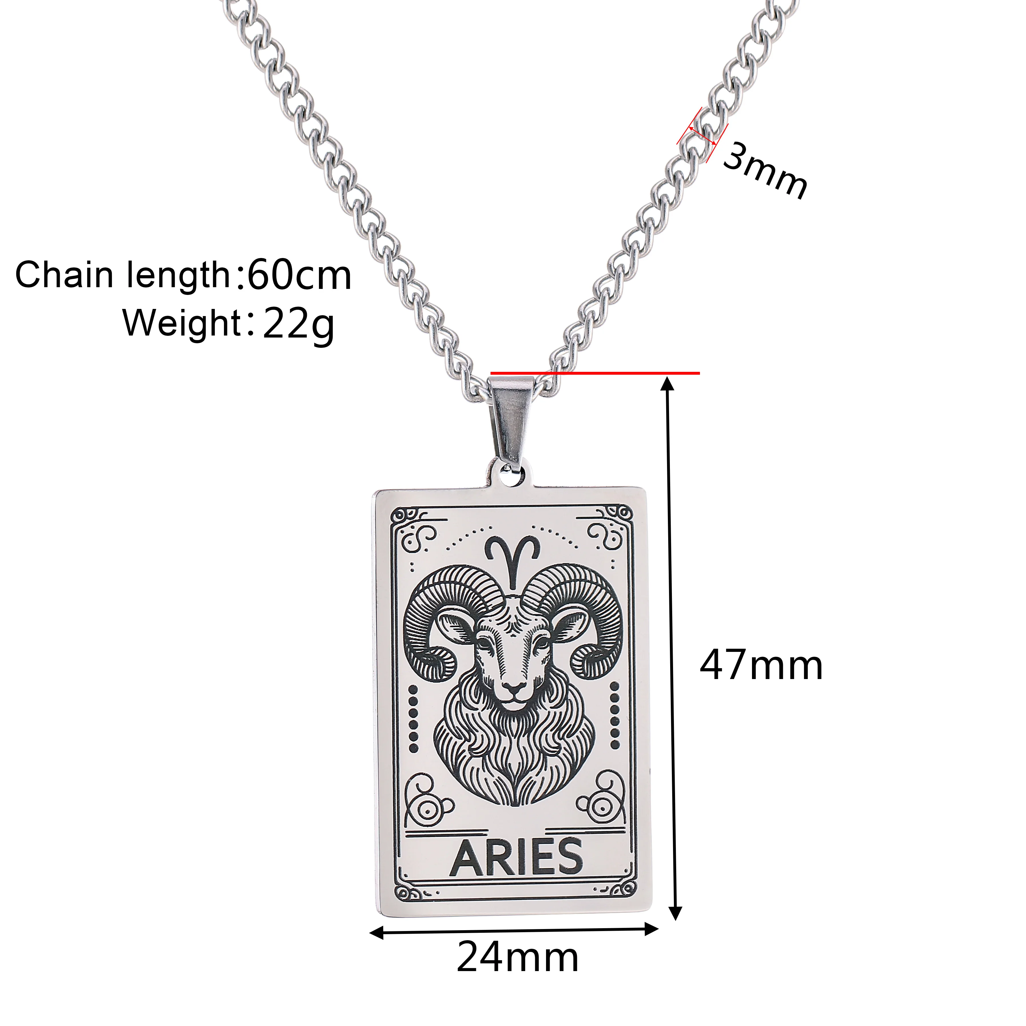 12 Zodiac Sign Necklace For Women Men Horoscope Square Tarot Pendant Necklace Stainless Steel 12 Constellation Jewelry Wholesale