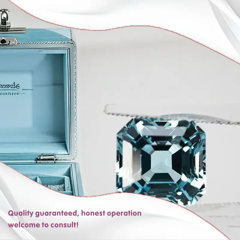 

J-Aquamarine Color Lab Grown Sapphire Asscher Shape DIY Ring Necklace Earrings Main Materials Extremely Shiny Quality Certificat