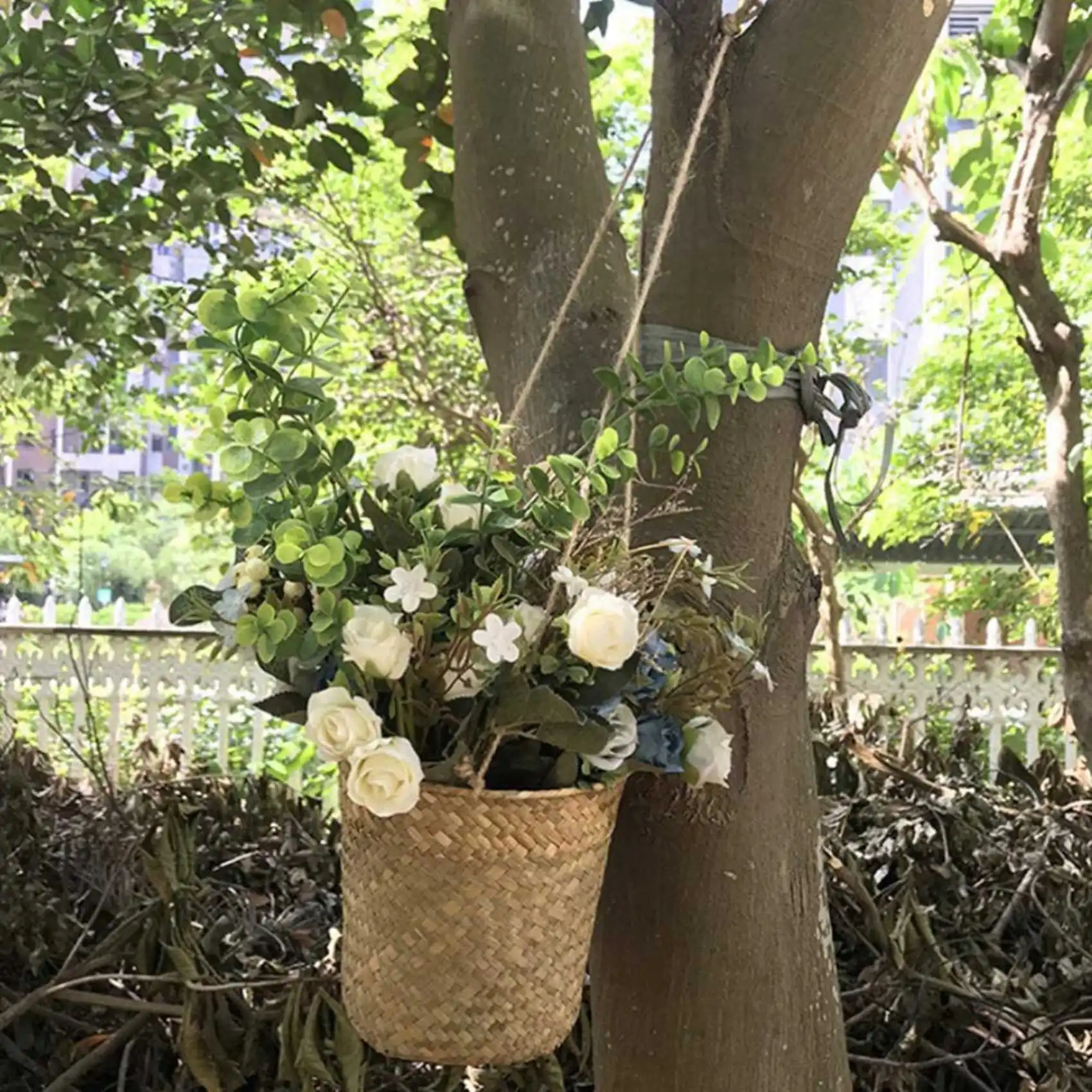 AA81-6-Piece Hand-Woven Storage Basket Wicker Hanging Flower Pot Basket Plant Basket Indoor And Outdoor Flower Container