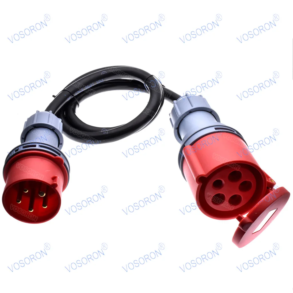 16/32A 380V 5-Pin IP44 CEE Industrial Extension Power Lead Cord Cable With 1M H05RR-F 3 X 6mm Rubber Cable