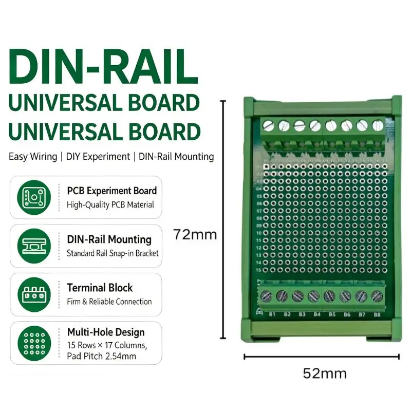 DIN Rail Mount Universal Circuit Test Board with Terminal Block Protoboard PCB Experiment Adapter Board Multiple Sizes Available