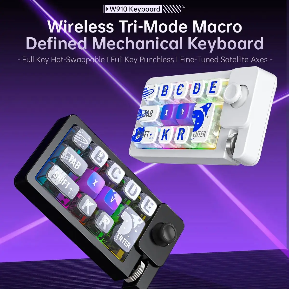 

MKESPN W910 Беспроводная макро-клавиатура 12-клавишная программирование RGB цифровая клавиатура для офисной клавиатуры Механическая макропад с горячей заменой