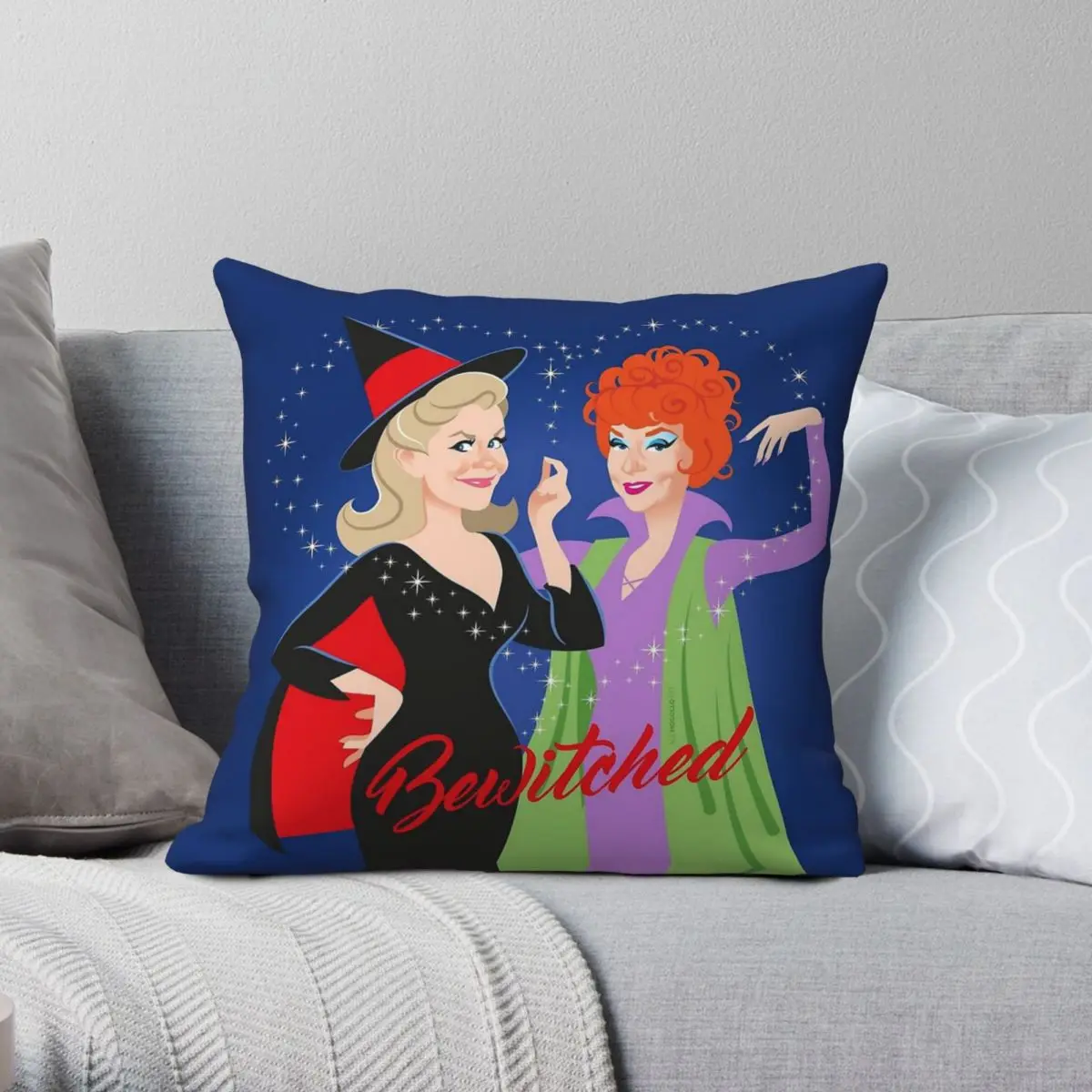 Bewitched Ladies Square Pillowcase Polyester Linen Velvet Pattern Zip Decor Pillow Case Sofa Cushion Cover