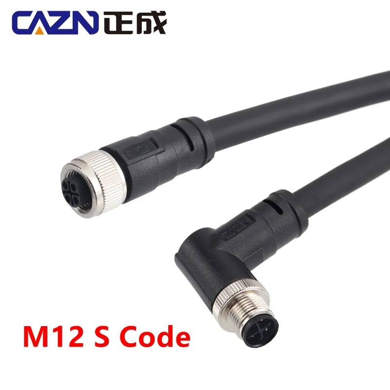 Hot-selling 1 Meters M12 Straight Right Angled S Code 2+PE 3+PE Pins unshielded PVC Moulded Leads Female Male Cable Connectors