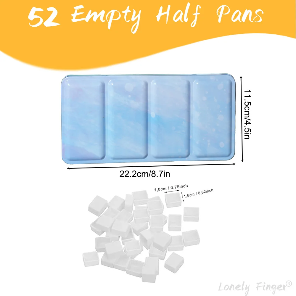 Empty Watercolor Mixing Palette with 14/26/52 Half Pans, Metal Watercolor Paint Case with Lid, Paint Box for Travel Painting
