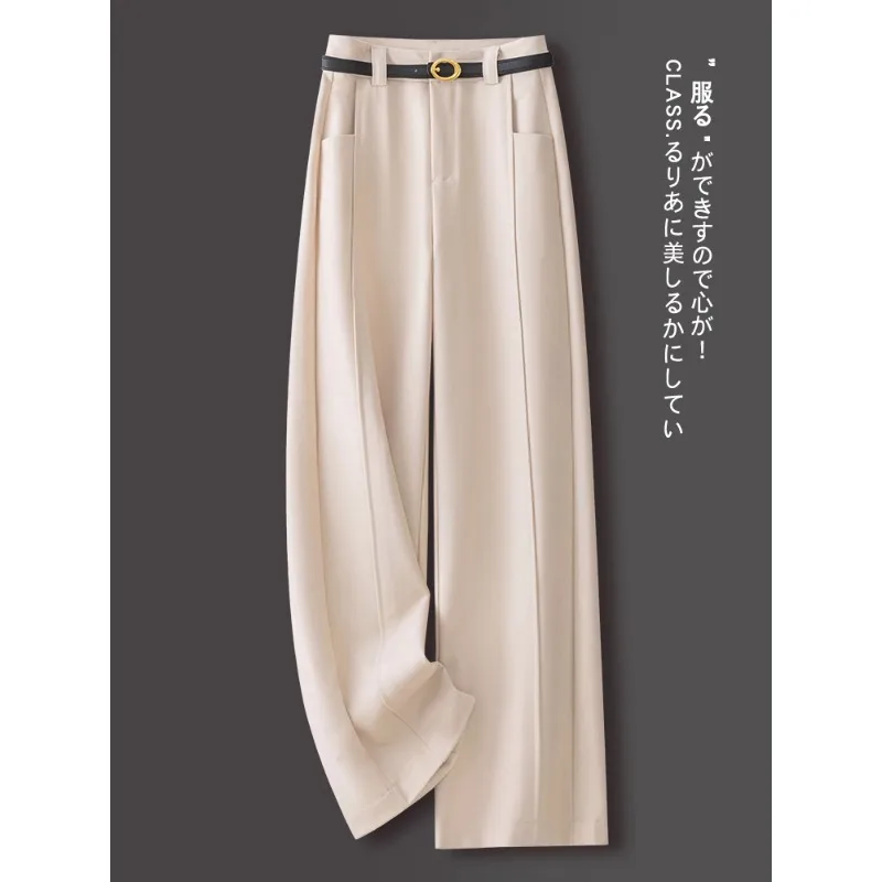 سراويل صوفية زرقاء داكنة للنساء والشتاء، مقاس نحيف أنيق، سراويل مستقيمة فضفاضة غير رسمية