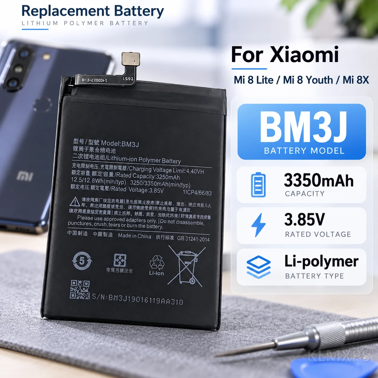Phone Replacement Battery BM3J 3350mAh for Xiaomi 8 Lite MI8 Lite, Mobile Phone Repair Battery Compatible Replacement Cell