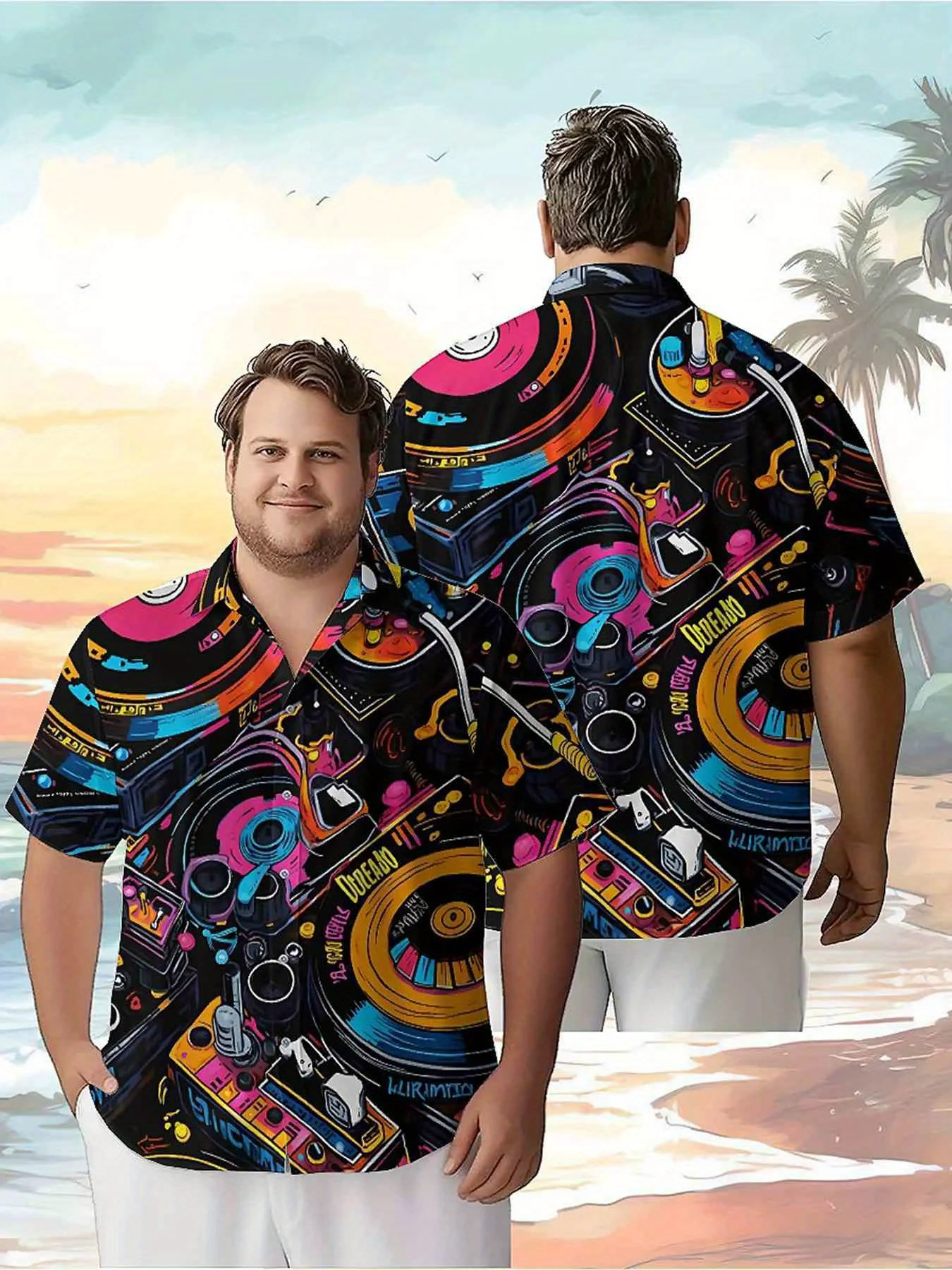 

Men's Plus Size Hawaiian Shirts Cool DJ Equipment and Music Elements pattern, Summer Casual Tops for Outdoor Party, Streetwear