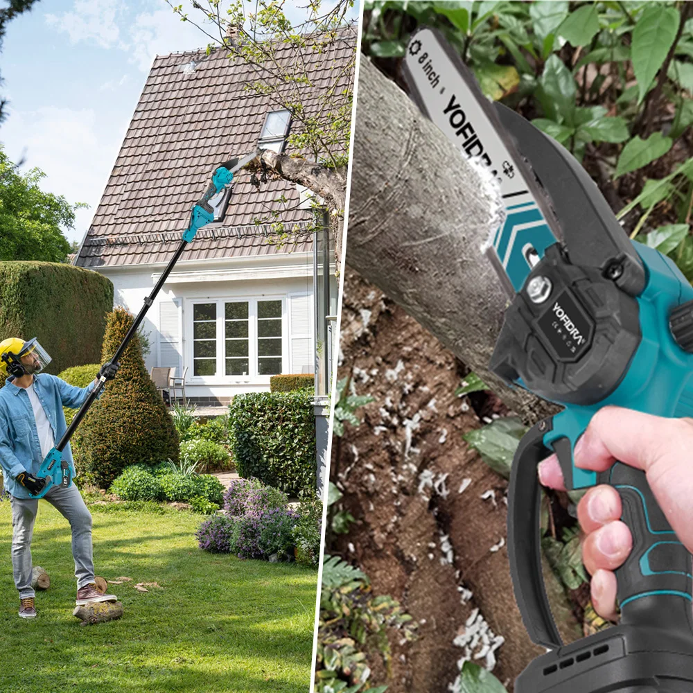 YOFIDRA 4-in-1 bürstenlose Teleskopstangensäge, 8-Zoll-Kettensäge, 32-mm-Gartenschere, Baum-Astschere für Makita-Akku – Detail 7