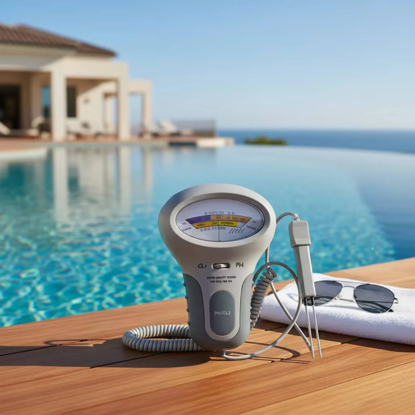pH and Cl2 Tester with Sensor Portable Pool Water Tester with Sensor Analog Pool Monitor Easy to Read pH and Chlorine Meter