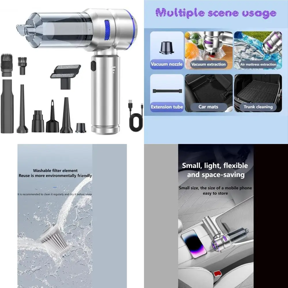 مكنسة كهربائية محمولة للسيارة مع شاشة عرض طاقة وعنصر فلتر لغسل موديلات 2014-2022