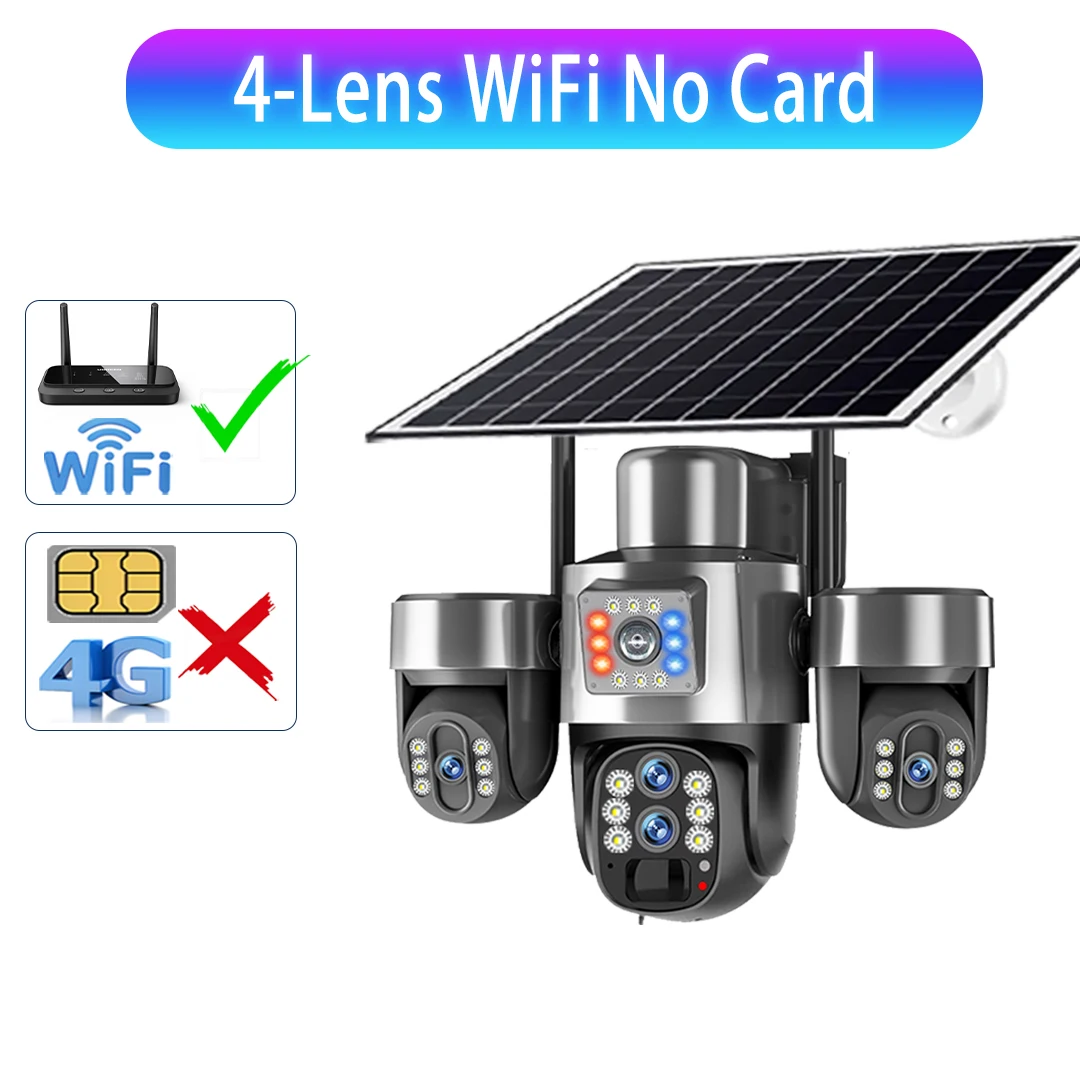 4 Lens 10X Optische Zoom Solar Camera Buiten 20MP Buiten 3 PTZ Schermen 4G Sim Wifi Beveiligingscamera's Auto Tracking CCTV Camera V380