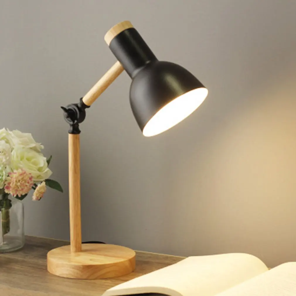 

Creative Nordic Wooden Art Iron LED Folding Simple Desk Lamp Eye Protection Reading Table Lamp Living Room Bedroom Home Decor